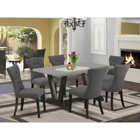 East West Furniture 7 Piece V-Style Small Dining Table Set - Dark Gotham Gray V696GA650-7